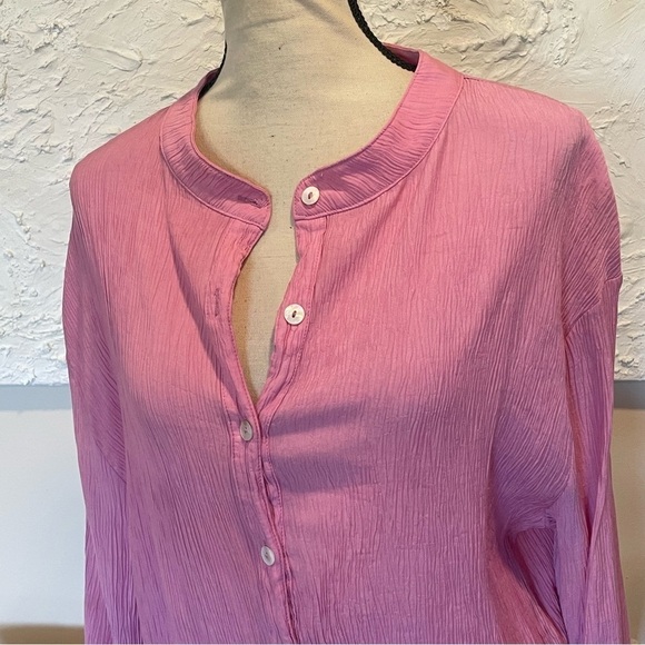 White Fox Womens Take Me Out Oversized Button Down Shirt Crinkle Pink Sz S/M - Picture 3 of 11